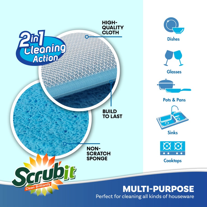 SCRUBIT Scrub and Wipe Cleaning Sponges [10 Pack] - SCRUBIT Dual Sided Scouring Pad and Sponge - Reusable Kitchen Scrubbing Sponges for Dishes, Pots, Pans Utensils & Non-Stick Cookware (Blue) - Image 3